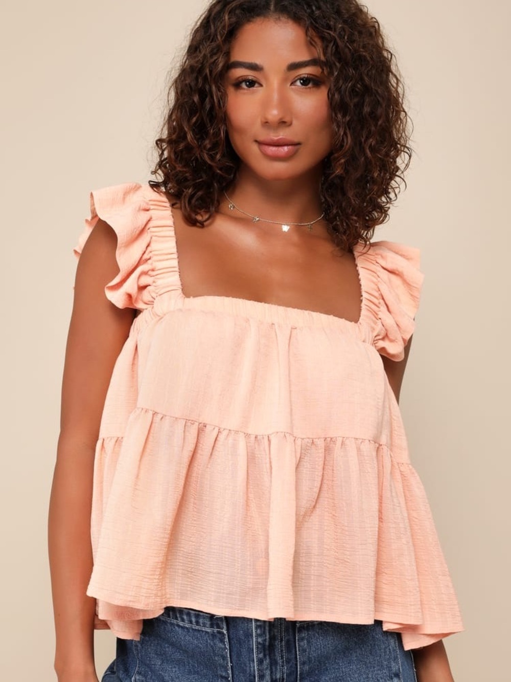 NWT ✨ Lulu's Amazingly Sweet Peach Ruffled Peplum Tank Top size small